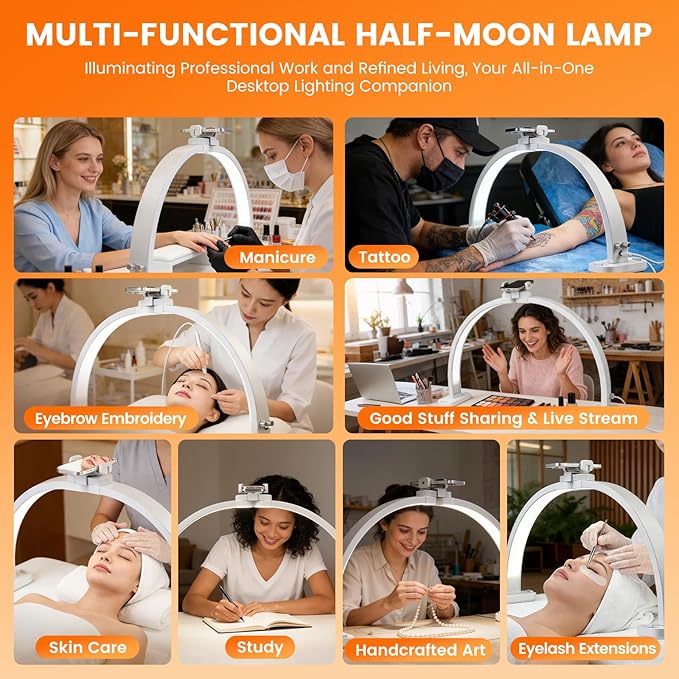Half Moon Light for Nail Desk: 29" Half Moon Nail Tech Light with Phone Holder -Foldable Shadow-Free Arch Nail Table Lamp with with 3 Color Modes & 10 Brightness for Manicure Salon (White, 29 inch)
