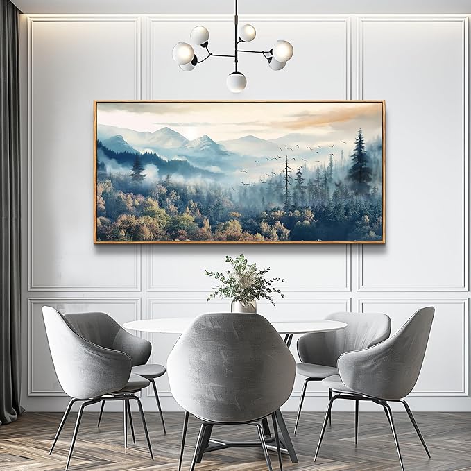 MHARTK66 Large Wall Art - Foggy Forest Trees Landscape Canvas Prints, Framed, Ready To Hang For Living Room, Bedroom, Office Decor