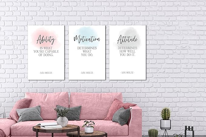 SHMAO 3 Piece Office Canvas Wall Art, Motivational Quotes Ability Motivation Attitude Print Pictures Wall Decor for Office, Men Women Inspirational Framed Artwork Home Office Decor 16"x24" x 3 Pcs
