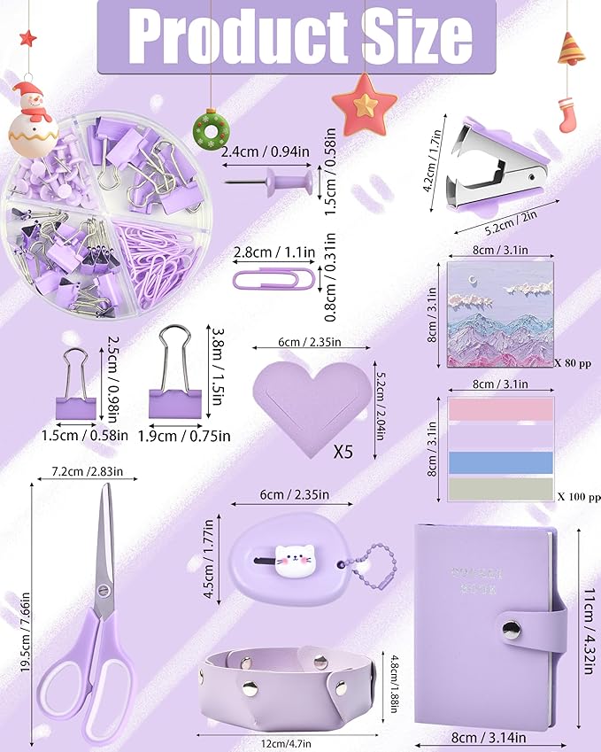Purple Desk Accessories, 26Pcs Office Supplies and Desk Organizers, with Tape Dispenser, Stapler, Staple Remover Ect, Gift Box Packaging