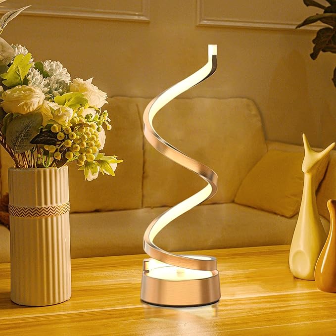 ELINKUME Spiral Lamp,Gold Table Bedside Lamps with Touch,Max 12W,Stepless Dimming Home Desk Lamp,3 Color(3000K/4500K/6000K),Gold Desk Light for Bedroom,Living Room,Study,Office,Kids Room,Meeting Room