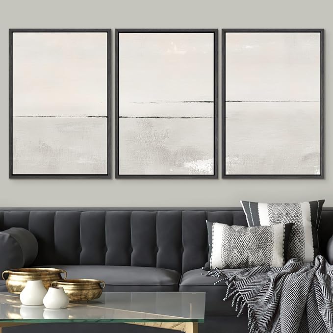 SIGNWIN Framed Canvas Print Wall Art Set Gray Duotone Pastel Watercolor Landscape Shapes Abstract Illustrations Modern Art Decorative Nordic Zen for Living Room, Bedroom, Office - 16"x24"x3 Black