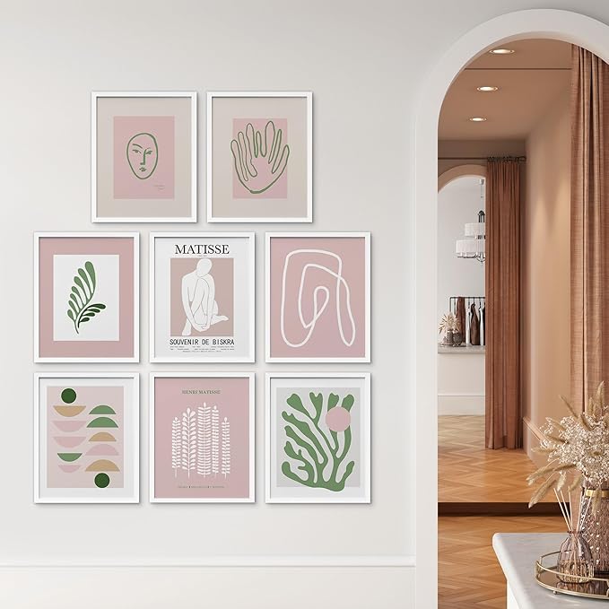 SIGNWIN Framed Poster Bathroom Decor, Wall Art Room Decor Multicolor for Living Room, Bedroom, Office Matisse Nude Dancer Geometric Pink Jungle Plant Nature Abstract Shapes - 8"x10"x 8 White