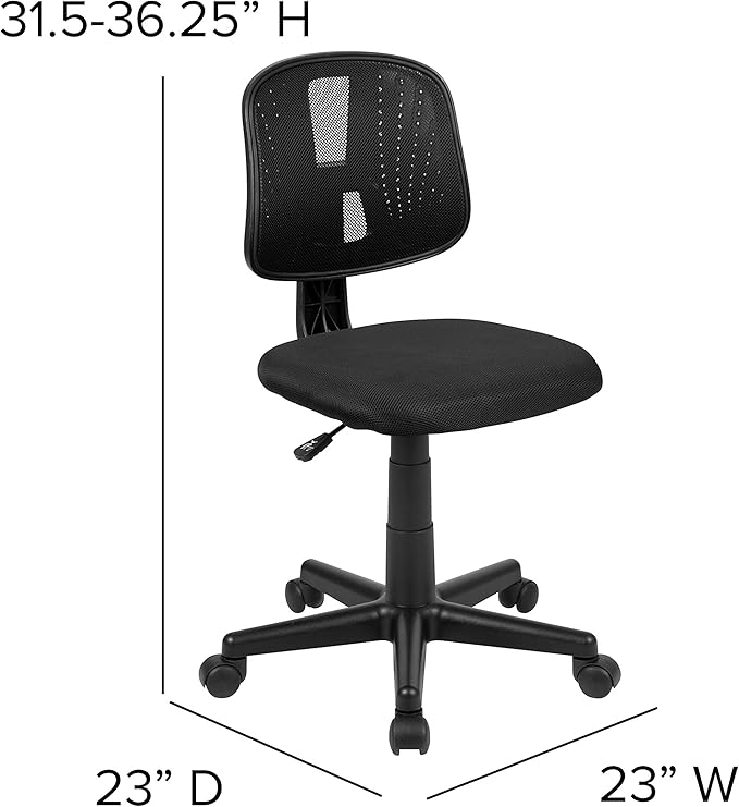Flash Furniture Flash Fundamentals Mid-Back Swivel Task Office Chair with Pivot Back, Height-Adjustable Ergonomic Mesh Office Desk Chair, Black
