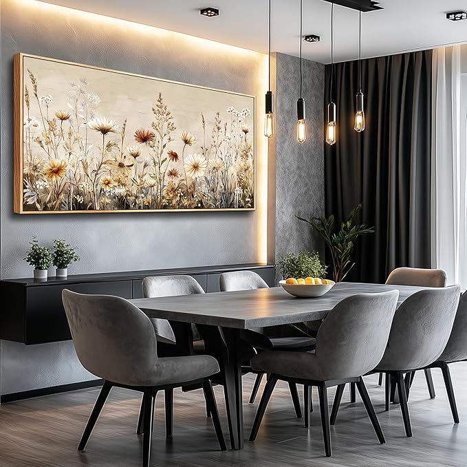 PHAOHUAXM Canvas Wall Art For Living Room Wall Decor For Office Bedroom Mural Abstract Ink-Wash Flower Artworks Restaurant Kitchen Decorations Printed Artworks Modern Home Decor 20"X40" Wood Framed