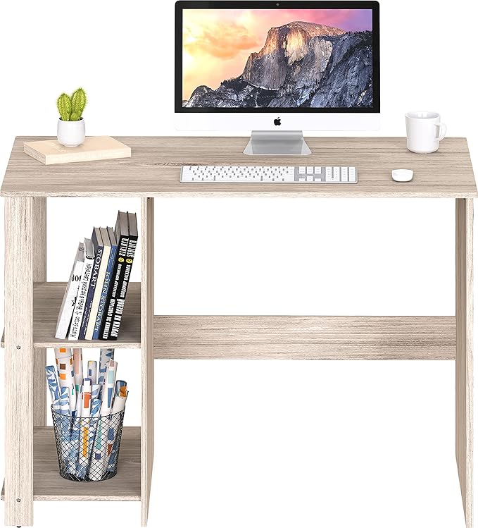 SHW 38-Inch Home Office Computer Desk with Shelves, Maple