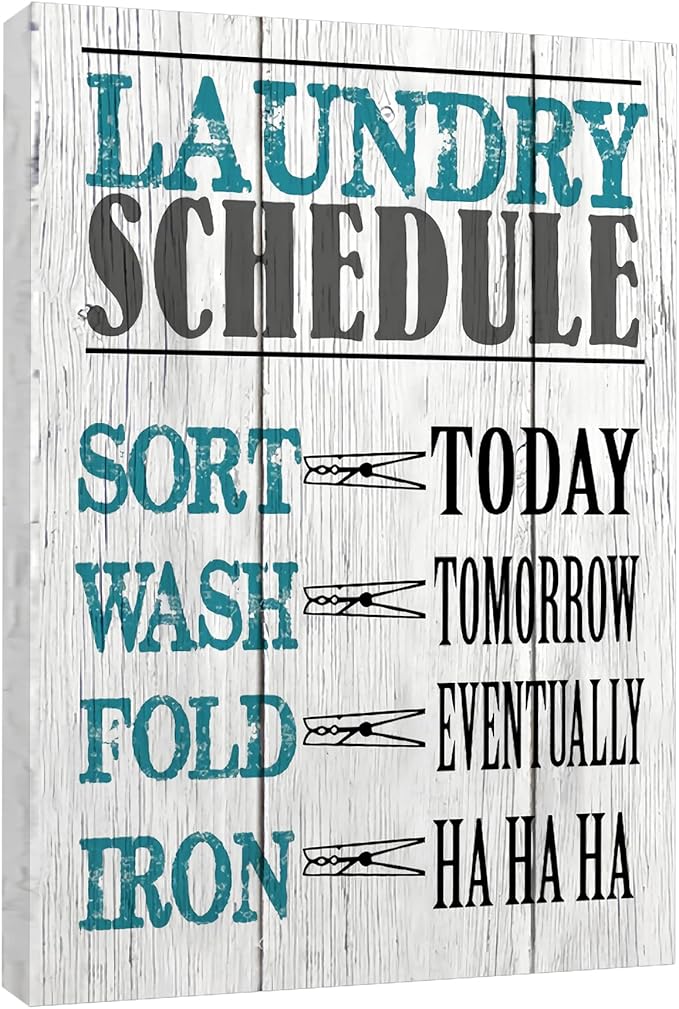 RCVTVPV Vintage Laundry Room Wall Art Laundry Schedule Funny Rules Poster Laundry Room Art Canvas Wall Art For Home Office Framed Ready to Hang 8"x12"