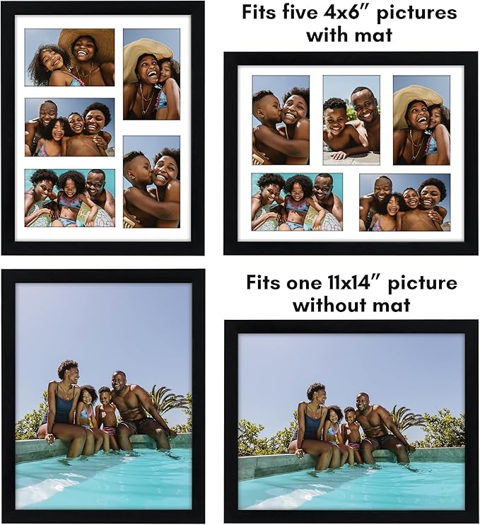 Americanflat 4x6 Collage Picture Frame with Shatter-Resistant Glass - Fits Five 4x6 Photos or Use as One 11x14 Picture Frame - Signature Collection - Collage Frames for Wall Display - Black