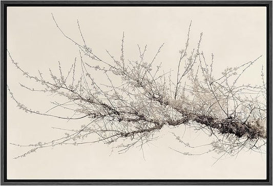 SIGNFORD Framed Canvas Print Wall Art Minimalist Branch with Blossoms in Sepia Tones Illustrations Modern Art Decorative Bohemian Relax/Calm for Living Room, Bedroom, Office - 16"x24" Black
