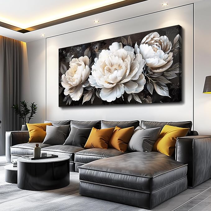 QIYILEXWART Large Wall Decor For Living Room Canvas Wall Art For Office Modern Wall Decorations For Bedroom White Peony Landscape Painting Farmhouse Pictures Artwork Room Home Decor 24x48 In
