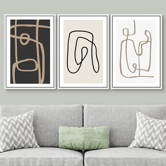 SIGNWIN Framed Canvas Print Wall Art Set Pastel Geometric Line Polygons Abstract Shapes Illustrations Modern Art Decorative Boho Relax/Zen Nordic for Living Room, Bedroom, Office - 24"x36"x3 White