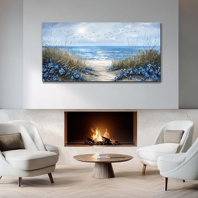 KELIYUAN Wall Art For Living Room Canvas Wall Decor For Bedroom Office Decorations Blue Ocean Wall Painting Sea Wave Pictures Artwork Modern Beach Posters Aesthetic Ready To Hang Home Decor 20"x40"