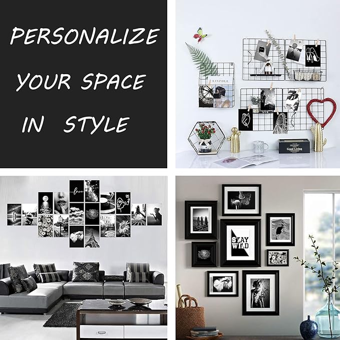 Wall Collage Kit, Black & White Aesthetic Pictures, 50PCS 4x6 Inch Picture Collage Kit for Wall Aesthetic, Teen Girls Bedroom Decor, Dorm Wall Decor, Photo Collection ,Cute Wall Decor for Teen 1