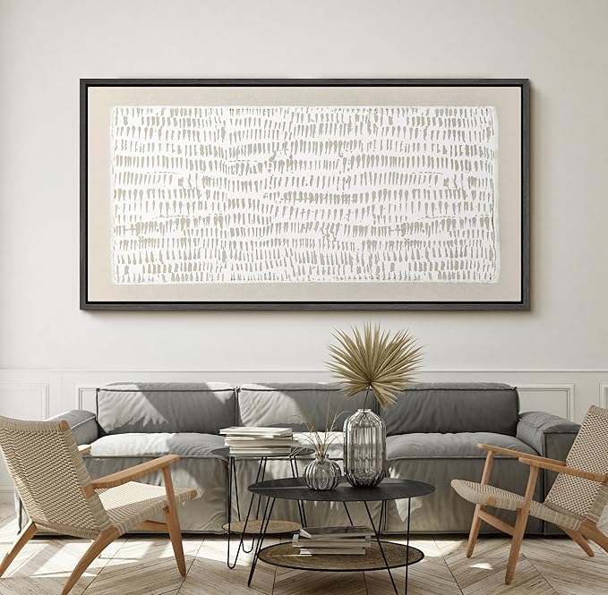 SIGNFORD Extra Large Framed Canvas Minimalist Beige Tribal Pattern Illustrations Modern Art Calm Warm for Living Room, Bedroom, Office - 60"x30"