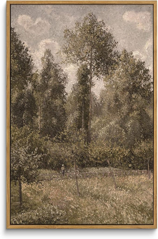 InSimSea Framed Canvas Prints Art Vintage Decor, Room Decor Large Artwork for Wall Poplars, Éragny Vintage Painting Prints Office Kitchen Bathroom Decoration, 16"x24"