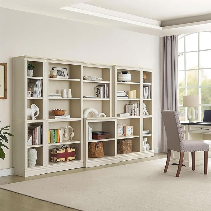 JAHRSTIM Halston Narrow Bookcase, Adjustable Storage Open Display Shelving Unit for Home and Office Space, 15.75”L x 13.78”W x 72.8”H, Cream