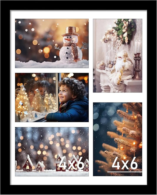 VIOLABBEY 11x14 Picture Frame, Fits Five 4x6 Photos with Mat or One 11x14 Picture without Mat for Wall or Tabletop, Black Collage Frame