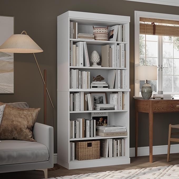 Palace Imports Solid Wood Bookcase - Stackable Modular 6 Tier Bookshelf - 71.5" Tall x 32" Wide - White Book Shelf, Open Display Shelf for Living Room, Office, 100% Eco-Friendly Wood, Made in Brazil