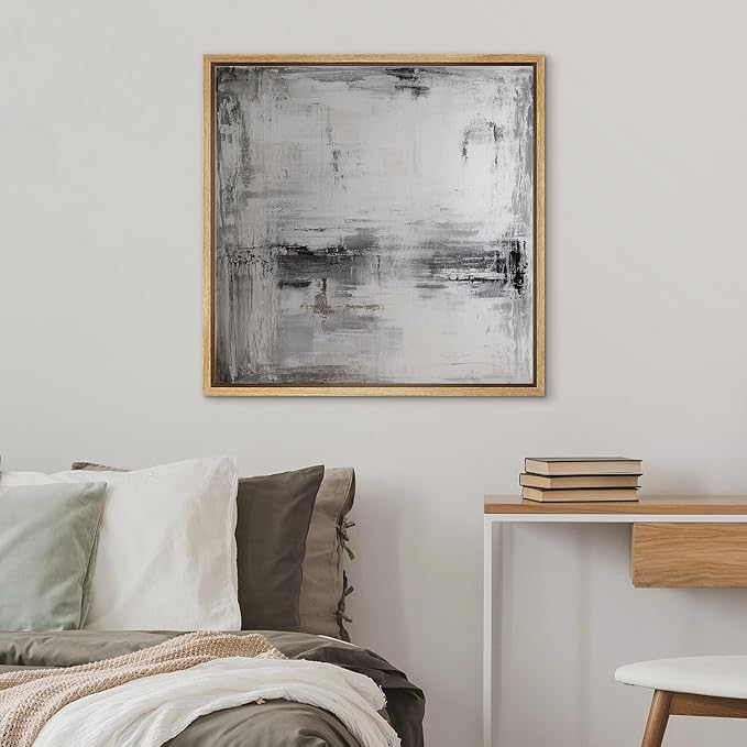 SIGNWIN Framed Canvas Print Wall Art Grey Monochrome Modern Minimal Abstract Illustration Modern Art Decorative Nordic Minimal Calm/Zen for Living Room, Bedroom, Office - 16"x16" Natural