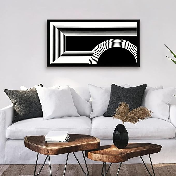 Abstract Wall Art Modern Canvas Art Wall Decor Geometric Line Canvas Artwork Print Paintings Black And White Art Modern Picture For Bedroom Art Office Home Decor 20"X 40" With Framed