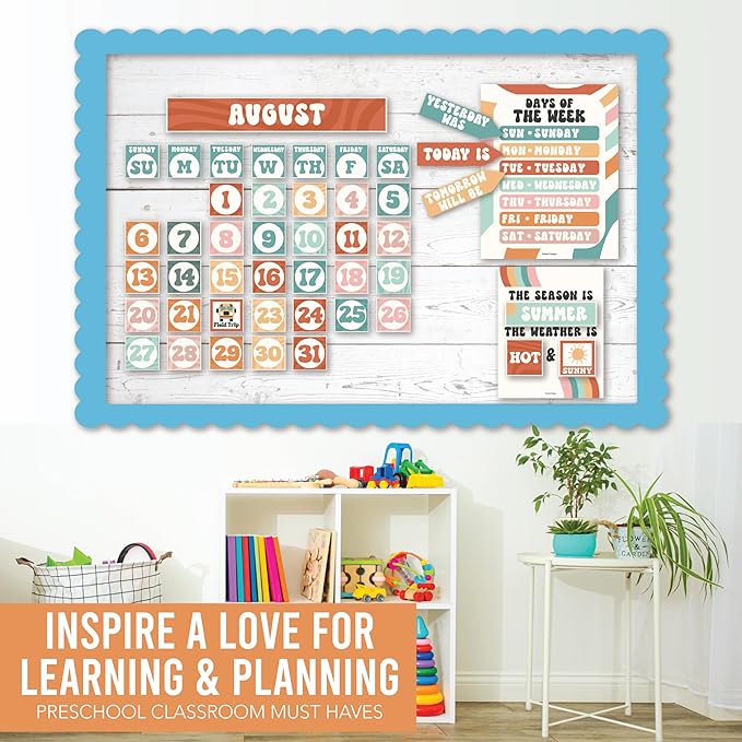 Hadley Designs Classroom Calendar Set Bulletin Board Decorations - Colorful School Calendar for Classroom Decor, Kindergarten Preschool Elementary Teacher Must Haves, Homeschool & Daycare Essentials