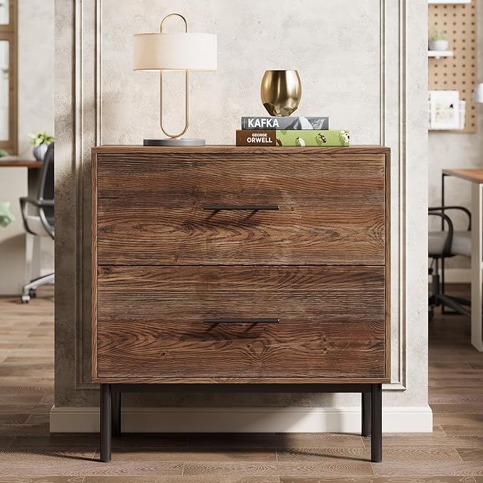 31.5" Solid Wood Vertical File Cabinet with 2 Drawers, Farmhouse Large Tall Filing Cabinet for Home Office, Adjustable Removable Hanging Bars for Letter, Legal Size, Printer Stand