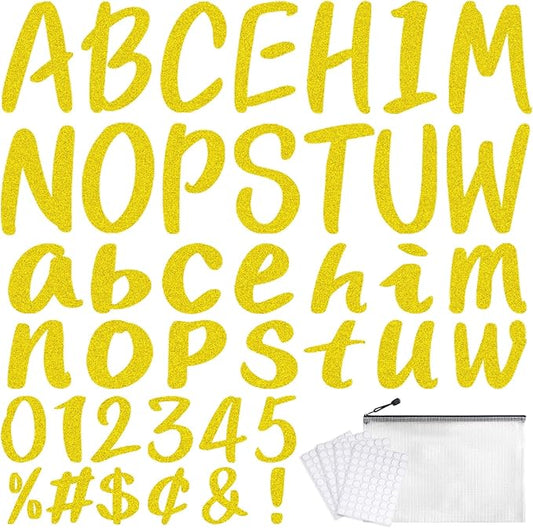 273 Pcs 4 Inch Glitter Bulletin Board Letters Set - Poster Board Letter Cutouts with Alphabet, Symbols, Numbers, Storage Bag - Classroom Decor, DIY Projects, Teacher Supplies, Office (Gloden Yellow)