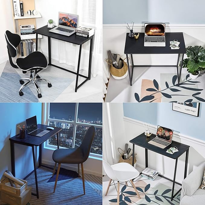 Homy Casa 31.5" Home Office Foldable Desk, Space-Saving Study-Workstation for Small Spaces, Ideal for Dorm, Living Room, and Bedroom (Black)