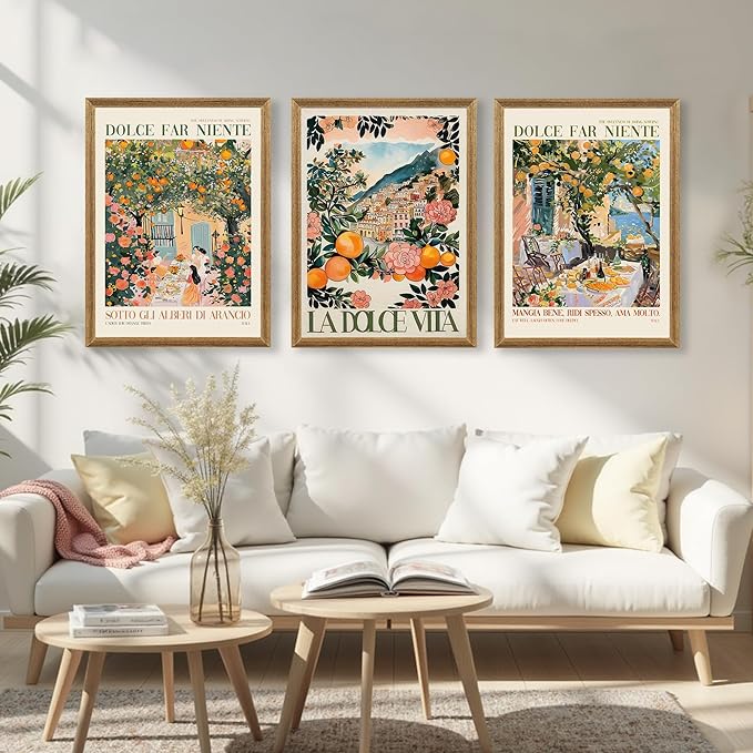 SYWENNOI 3 Pieces Wood Framed Italy Scenes Canvas Wall Art, Tuscan Wall Decor for Living Spaces, Vintage City Landscape Art Poster Prints for Bedroom Kitchen Dining Room Ready to Hang 16x24 inches