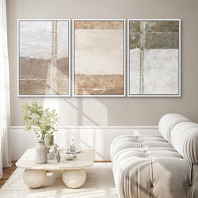 SIGNWIN Framed Canvas Print Wall Art Set Grunge Gray Brown Pastel Landscape Abstract Shapes Illustrations Modern Art Geometric Zen Mid-Century for Living Room, Bedroom, Office - 24"x36"x3 White