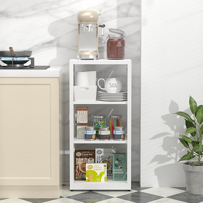 3 Tier Bookshelf, 34"Tall Metal Bookcase with Adjustable Shelves, Modern Display Book Shelf, White Bookcase Shelf, Utility Shelf, Storage Shelves for Office, Living Room, Kitchen, Study-16"W