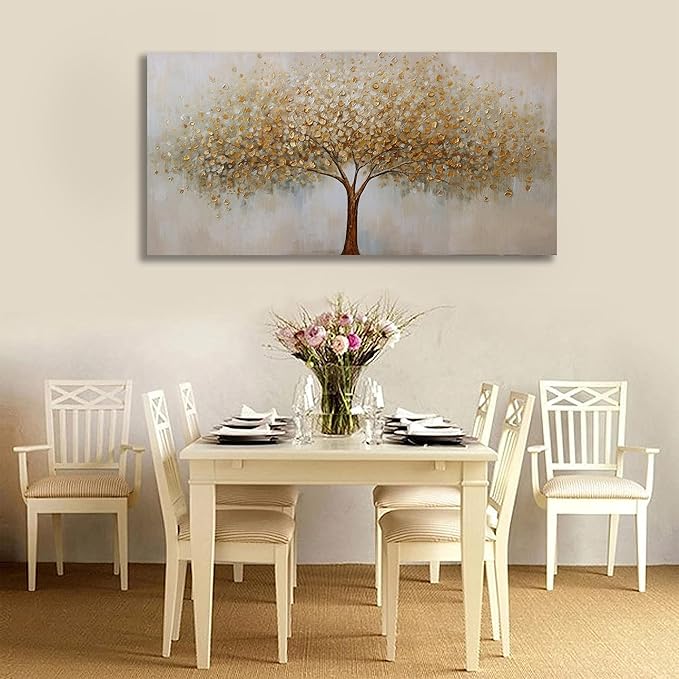 VHMING Wall Art Abstract Gold Tree of Life Modern Artwork Canvas Painting Textured Tree Pictures Wall Decor for Living Room Bedroom Dining Room Home Office Decor 29"x58" Ready to Hang