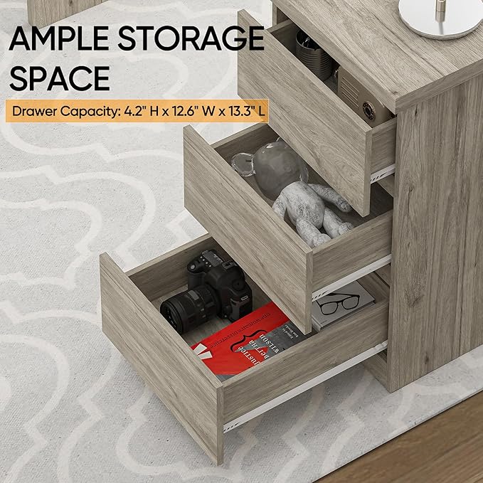 furtble Computer Desk with Drawers, 53.5 inches Wood Work Desk, Home Office Desk Workstation with Storage, Farmhouse Computer Table for Bedroom, Living Room, Grey Oak