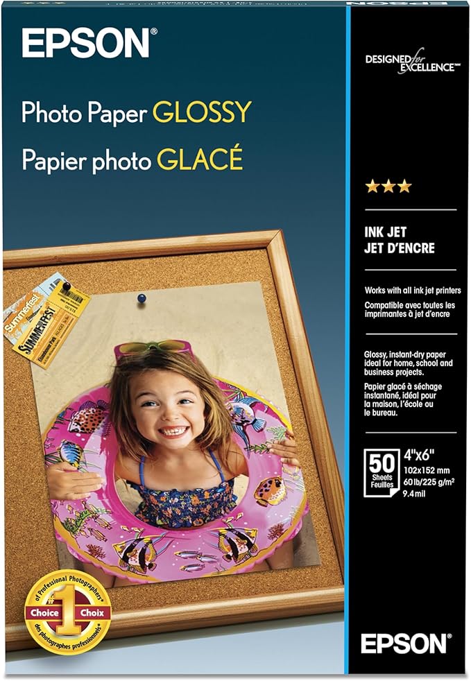 Epson Photo Paper Glossy, 4 x 6 Inches, 50 Sheets (S041809)