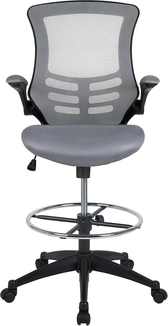 Flash Furniture Kelista Mid-Back Swivel Office Chair with Adjustable Seat Height, Ergonomic Mesh Desk Chair with Flip-Up Armrests, Dark Gray