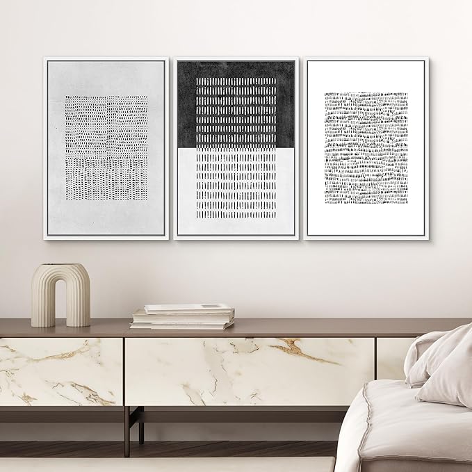 SIGNWIN Framed Canvas Print Wall Art Set Mid-Century Geometric Block Abstract Shapes Cozy Neutral Modern Art Decorative Boho Relax/Zen Nordic for Living Room, Bedroom, Office - 24"x36"x3 White