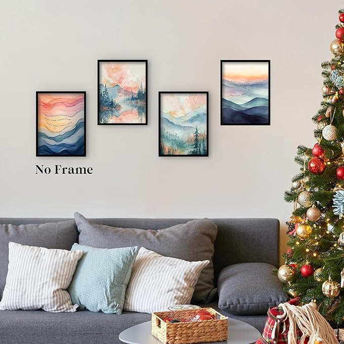 Inhale Exhale Mental Health Wall Art Prints Set of 4, Therapy Office Decor, Watercolor Abstract Prints for Wall Decor, Calming Breathe Poster for Therapy Counselling Room 12”x16” Unframed