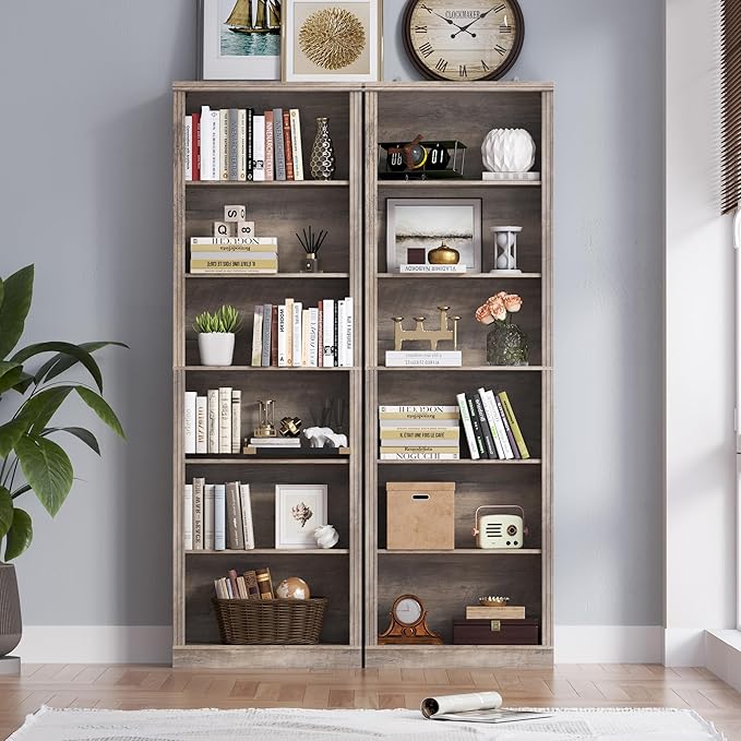 75" Tall Bookshelf, 6-Tier Floor Standing Bookcase with 2 Adjustable Shelves, 24" Wide Open Storage Shelf, Modern Display Organizer for Home Office, Living Room, Bedroom, Study