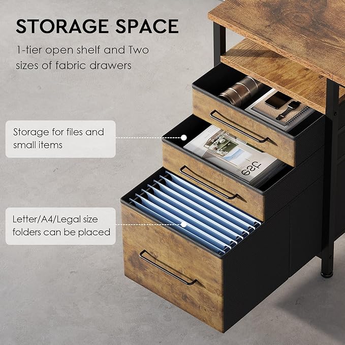 Ｍａｉｈａｉｌ Maihail Home Office Desk with Drawers Adjustable Shelves, 59 inch Writing Desk with File Cabinet, Large Computer Desk with Storage, Vintage, Brown2