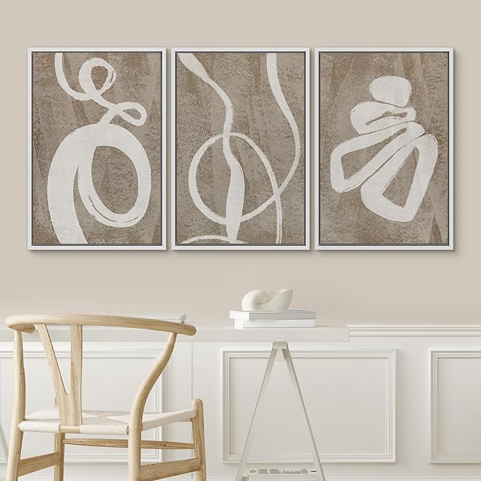 SIGNWIN Framed Canvas Print Wall Art Set Contemporary Geometric Abstract Illustrations Modern Art Decorative Nordic Abstract for Living Room, Bedroom, Office - 16"x24"x3 White