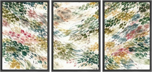 SIGNWIN Framed Canvas Print Wall Art Set Colorful Botanical Watercolor Brush Abstract Illustrations Modern Art Decorative Boho Relax/Zen Nordic for Living Room, Bedroom, Office - 24"x36"x3 Black