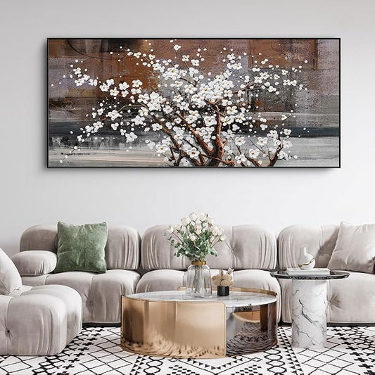 KLAKLA Wall Art for Living Room - Black Framed Wall Decor Large Size Natural Botanical Plum Wooden Framed Abstract Brown Picture Artwork for Bedroom Office