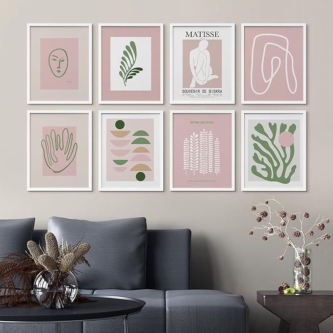 SIGNWIN Framed Poster Bathroom Decor, Wall Art Room Decor Multicolor for Living Room, Bedroom, Office Matisse Nude Dancer Geometric Pink Jungle Plant Nature Abstract Shapes - 8"x10"x 8 White