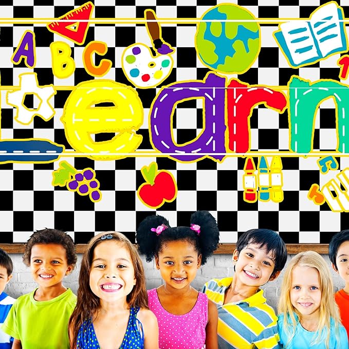 Tenceur Bulletin Board Paper 24 Inch x 100ft Fade Resistant Paper Roll for Classroom Decor (Checkerboard)