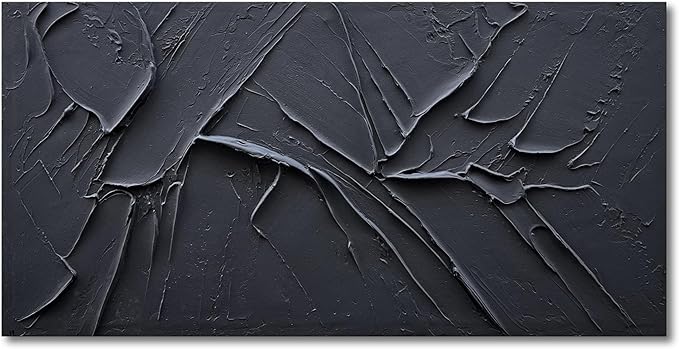 NANKAI Hand-Painted Thick Texture Black Minimalist Oil Painting 30x60 Inch Large Contemporary Art Oil Painting, Home, Office Wall Decorative Art