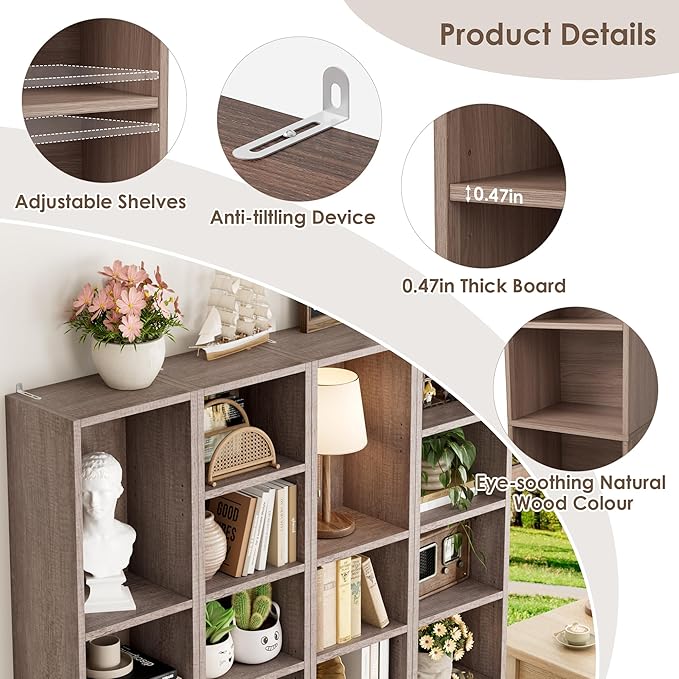 FOTOSOK 2 Pcs 71'' Tall Narrow Bookshelf, 8-Tier Media Tower Rack Set of 2, CD DVD Storage Cabinet with Adjustable Shelves, Tall Narrow Bookcase Skinny Display Bookshelf Slim Shelf, Oak