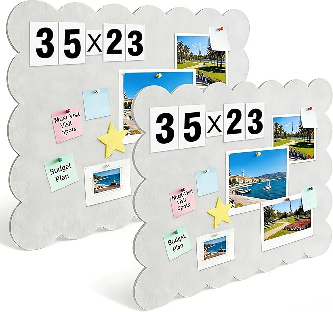 2 Pack Hanging & Wall-Mounted Felt Bulletin Board with Scalloped Edges, Large Multi-Use Pin Board, Cork Board Alternative for Office, Includes Rope, Hardware, and Double-Sided Tape（35.4 * 23.6inch）