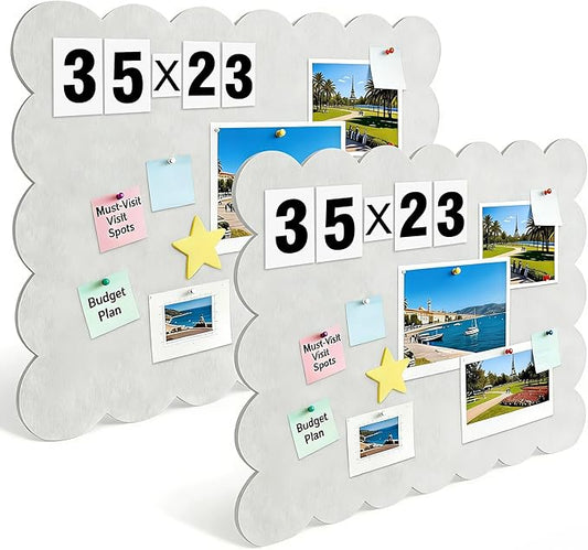 2 Pack Hanging & Wall-Mounted Felt Bulletin Board with Scalloped Edges, Large Multi-Use Pin Board, Cork Board Alternative for Office, Includes Rope, Hardware, and Double-Sided Tape（35.4 * 23.6inch）