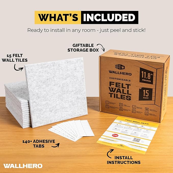 Cork Boards for Walls, Bulletin Boards 59"x36" | 15 Pack | Felt Bulletin Board, Large Cork Board for Office, Wall Protector for Dart Board, Corks Boards, Felt Board Tiles (Gray Marble)