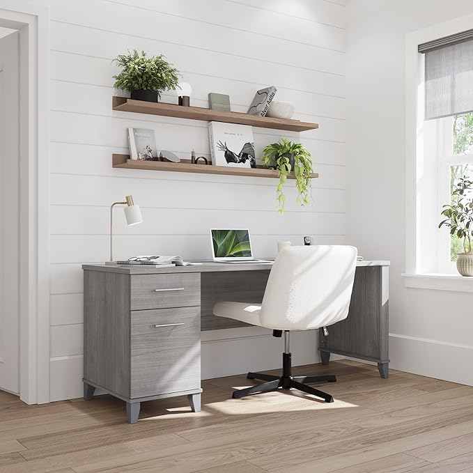 Bush Home 72-inch Home Office Desk with Drawers, Large Computer Table for Personal Workspace, Somerset Collection, Platinum Gray